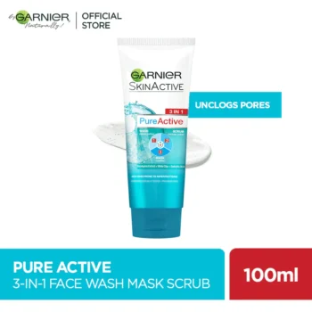 Garnier Skin Active 3-In-1 Clay Face Wash Mask Scrub 100Ml